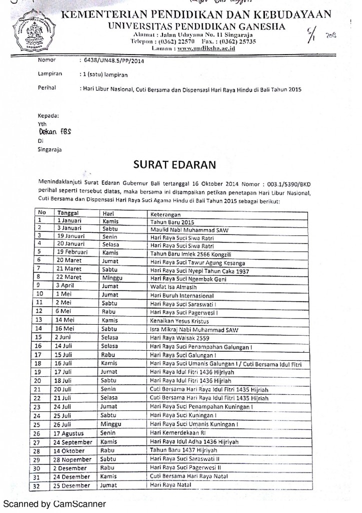 Surat Edaran - Hari Libur 2015